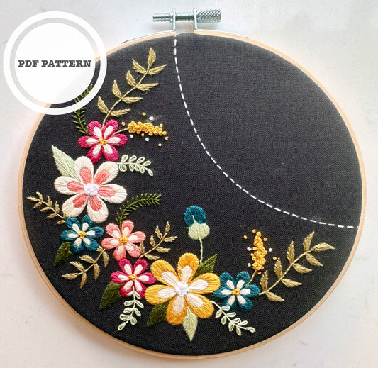 Midnight Flowers Hand Embroidery Pattern