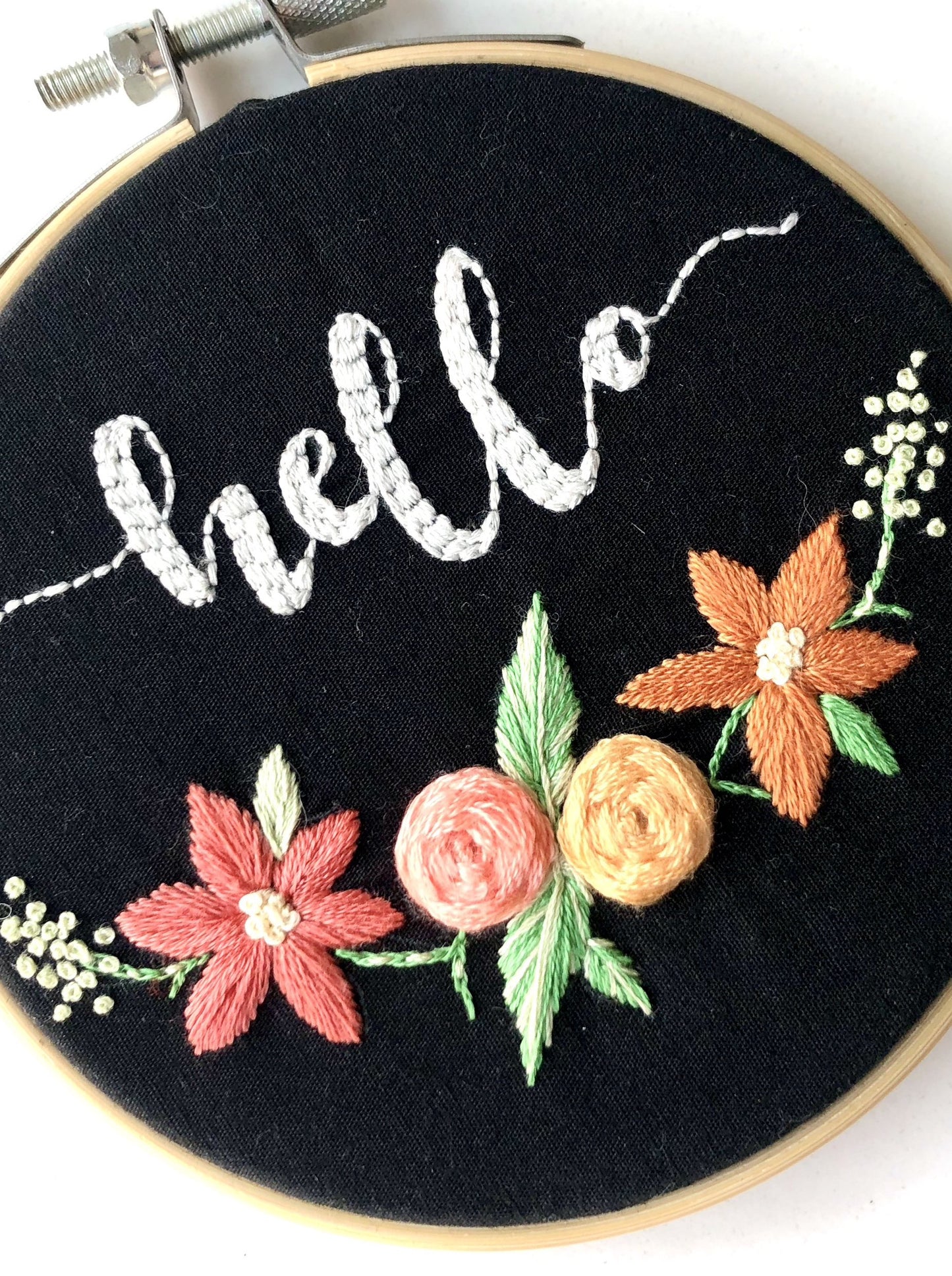 Hello Flowers Embroidered Wall Hanging