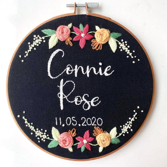 Name and Date Embroidery Hoop