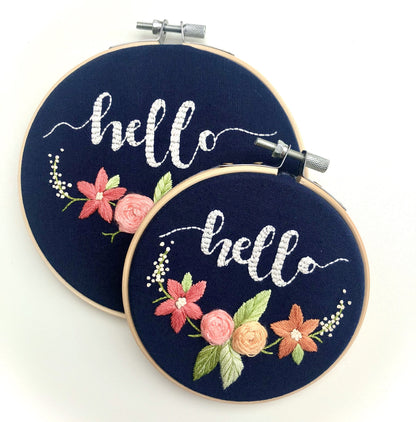 Blue Hello Embroidery Hoop