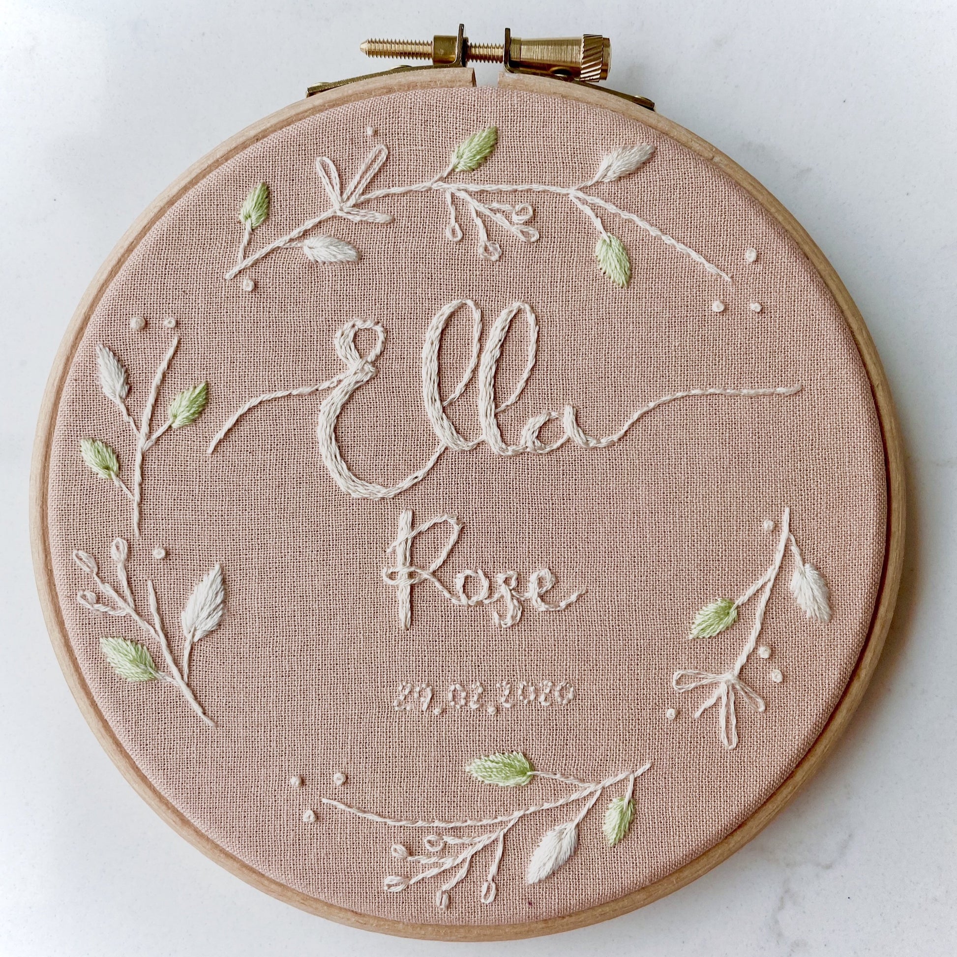Name & date Embroidery Hoop