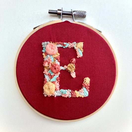 Letter E Embroidery Hoop