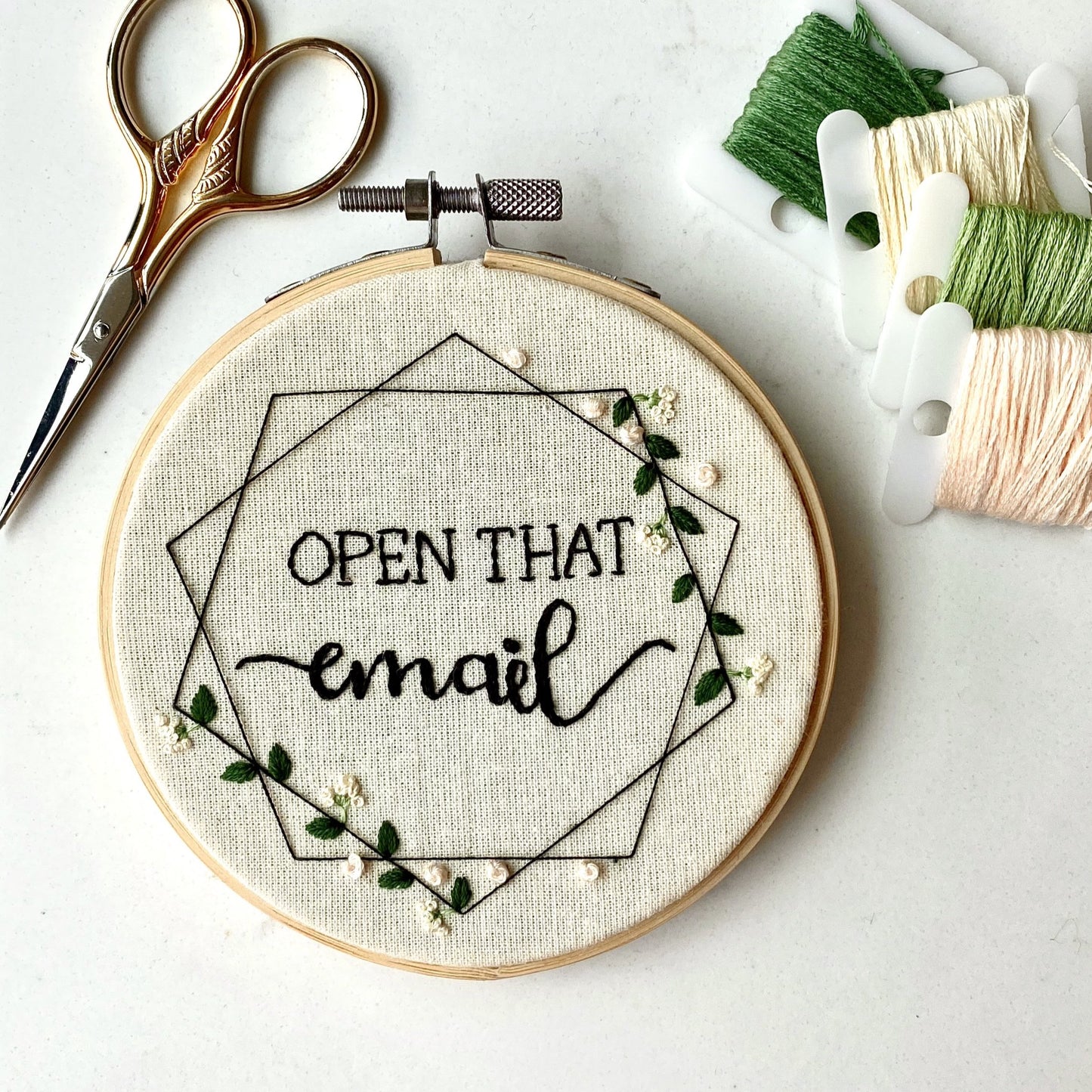 Geometric quote embroidery hoop