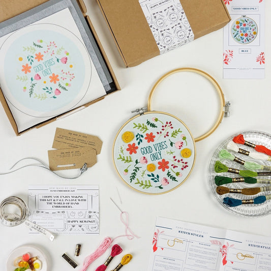 Good Vibes Embroidery Kit Contents