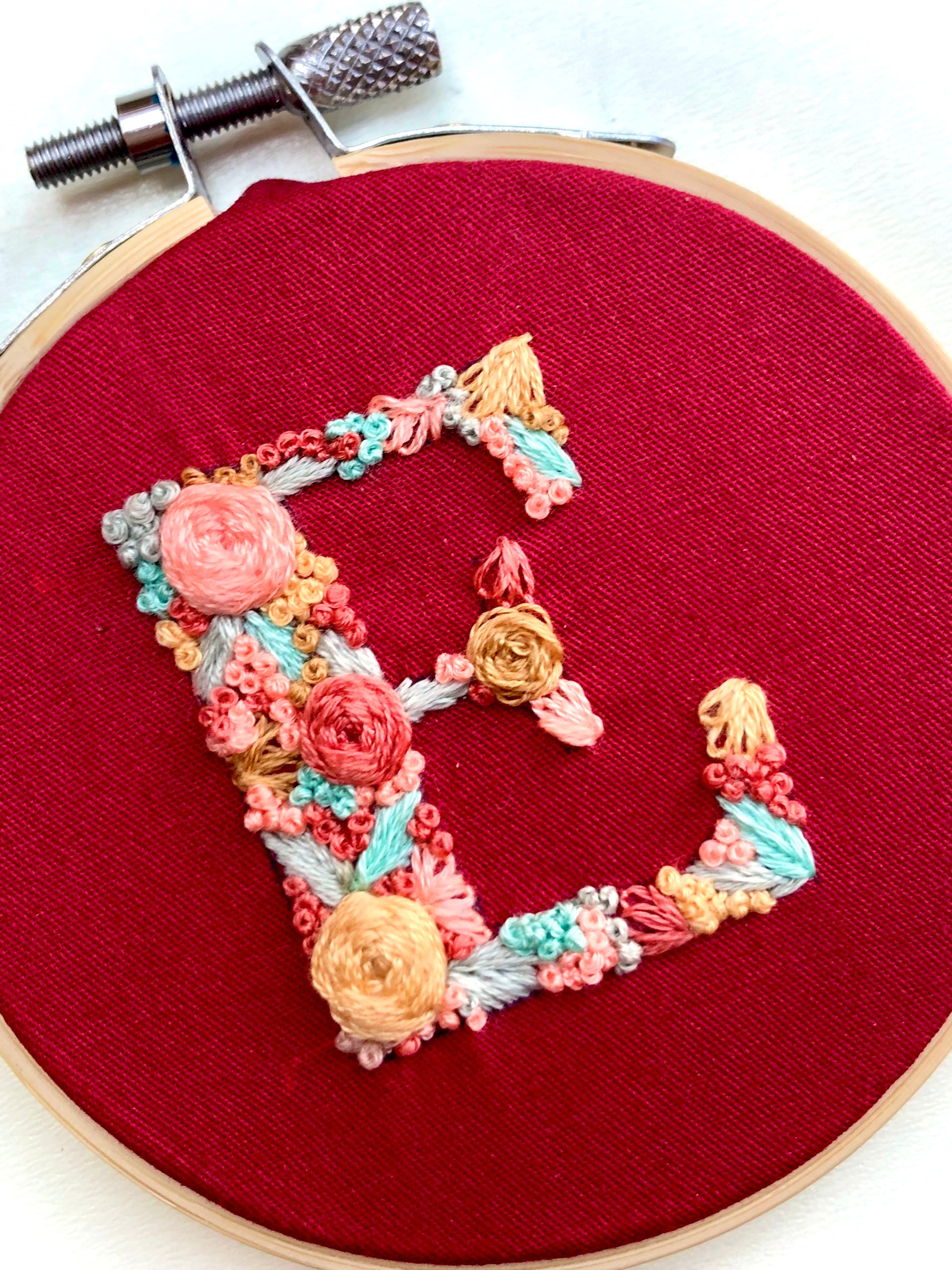Letter E Embroidery Wall Hanging