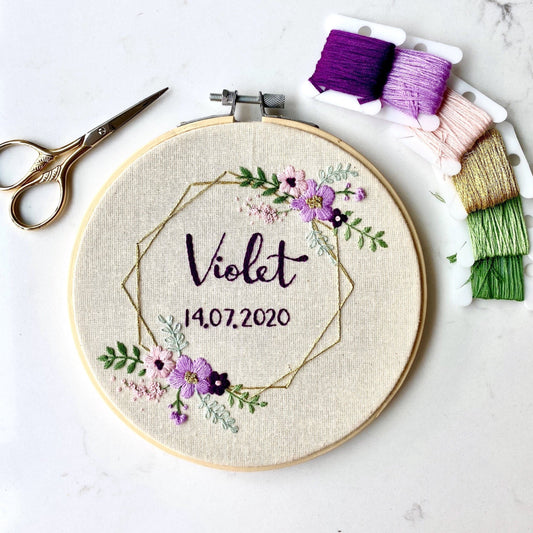 Name & Date Embroidery Hoop