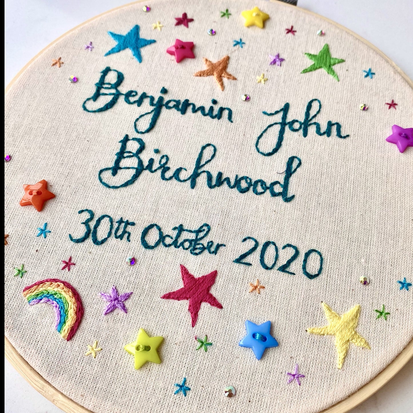 Name & date embroidery hoop