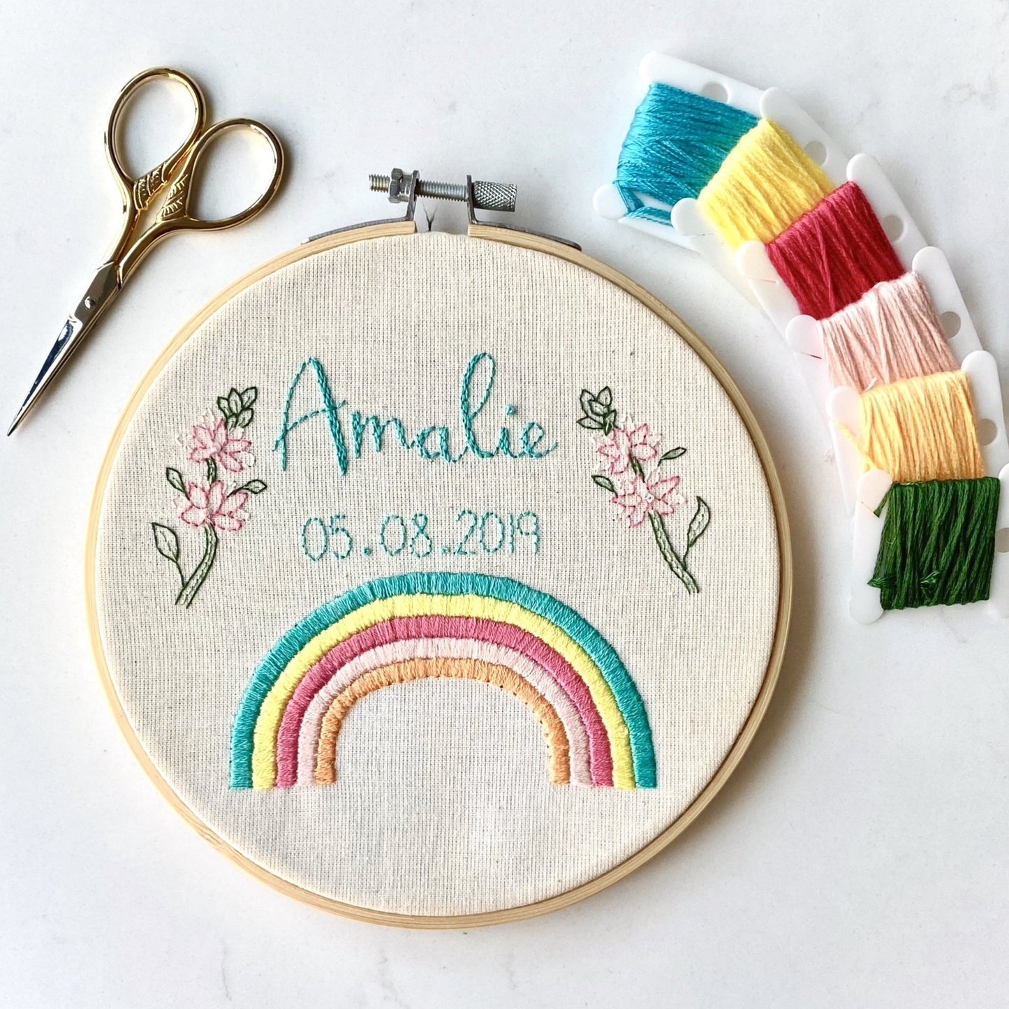 Rainbow Personalised Embroidery Hoop