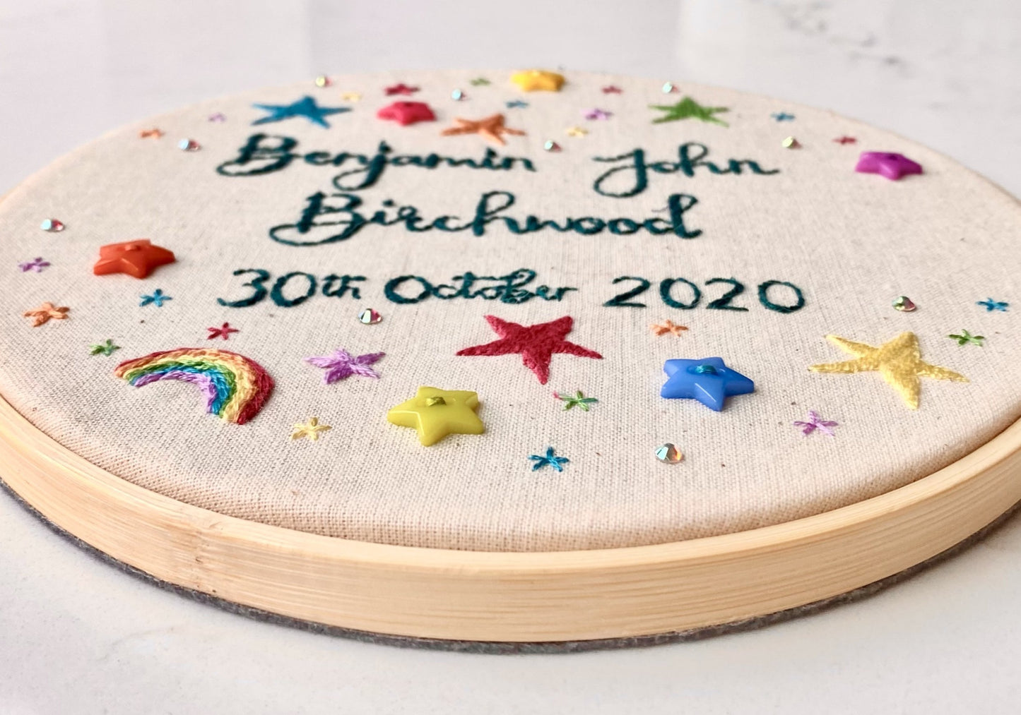 Stars and sparkles embroidery hoop